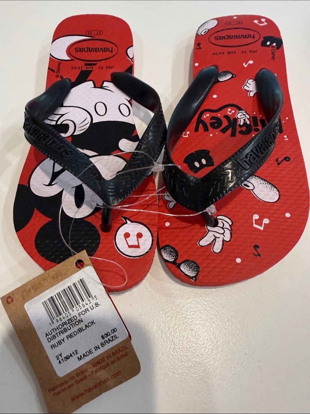 Havaianas Kids Red & Black Mickey Mouse Flip Flops